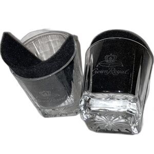 CROWN ROYAL Whiskey Lowball Rocks Etched Starburst Glasses 12 oz Set of 2